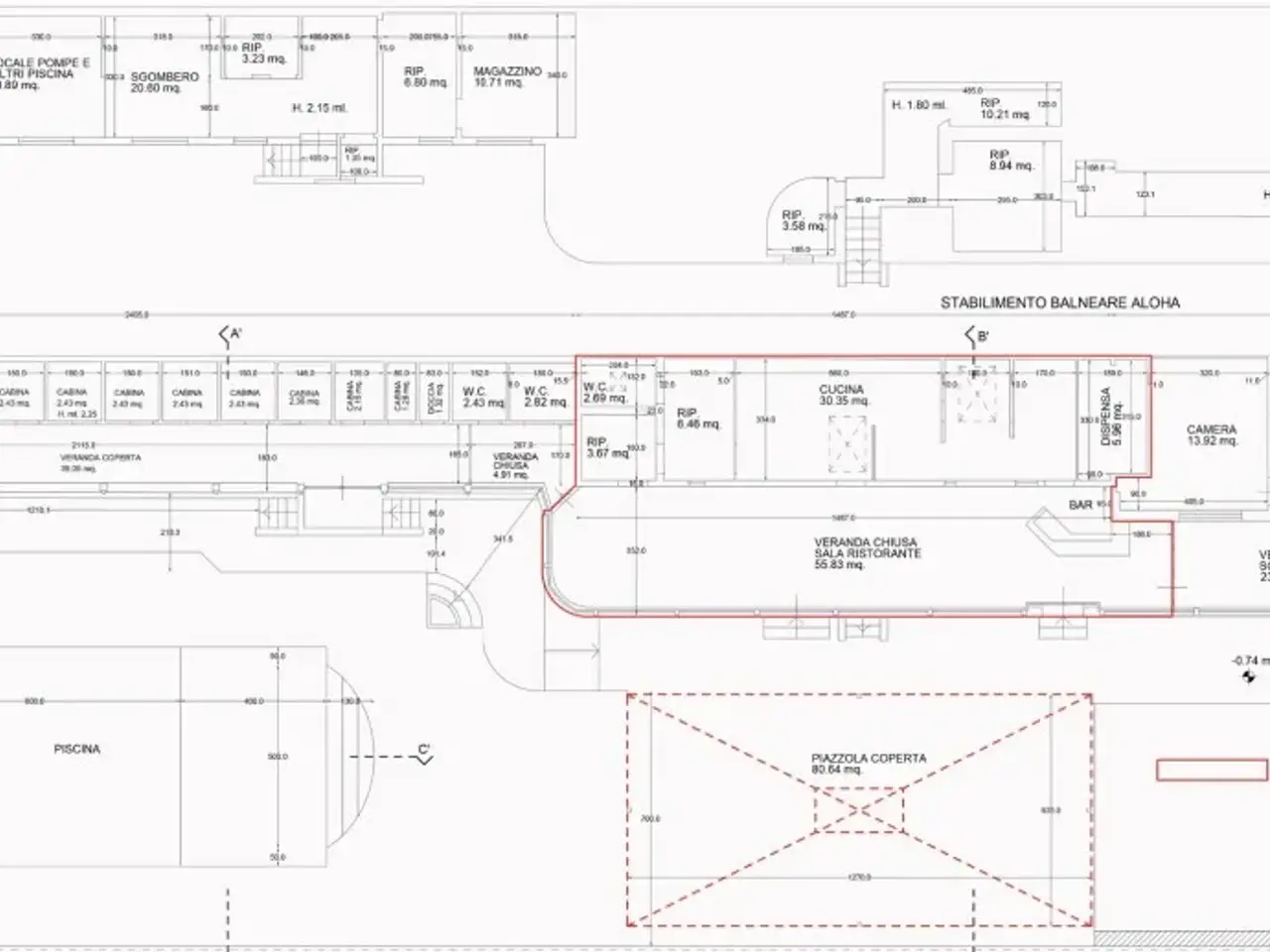 Stabilimento balneare in Viale Alfredo Belluomini 27, Viareggio, {3} - Planimetria 1